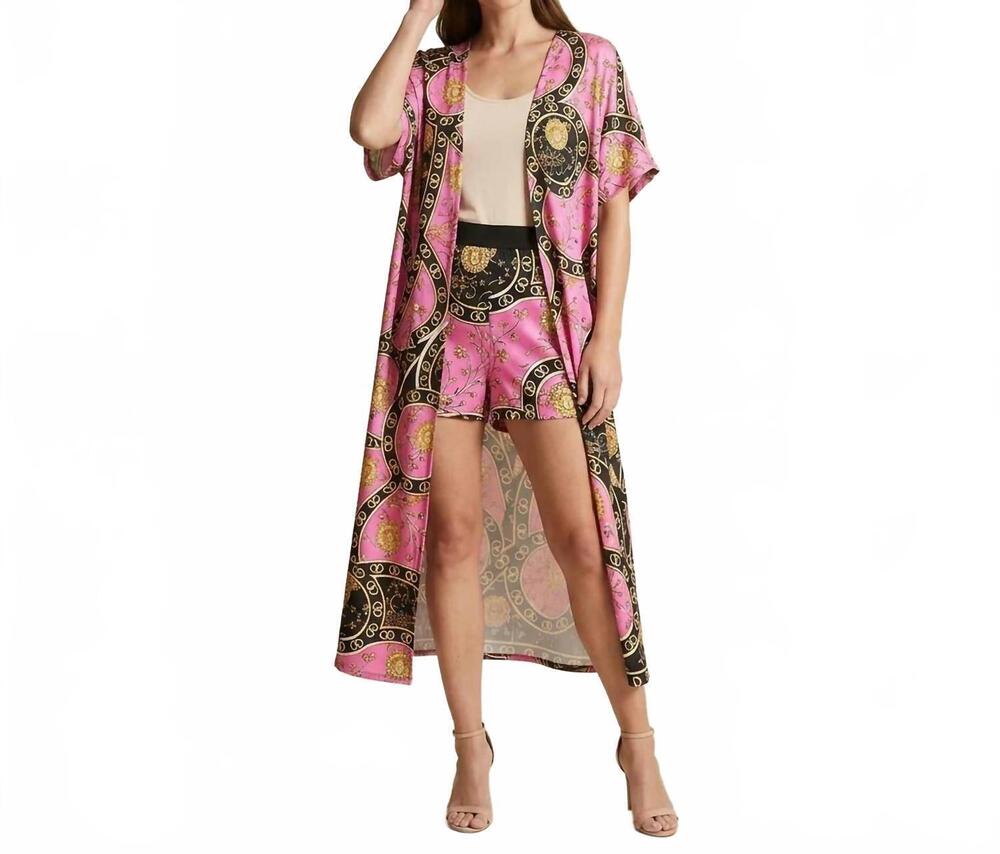 NEW ARIA ROMANCE european-inspired cardigan print two-piece set - plus in pink